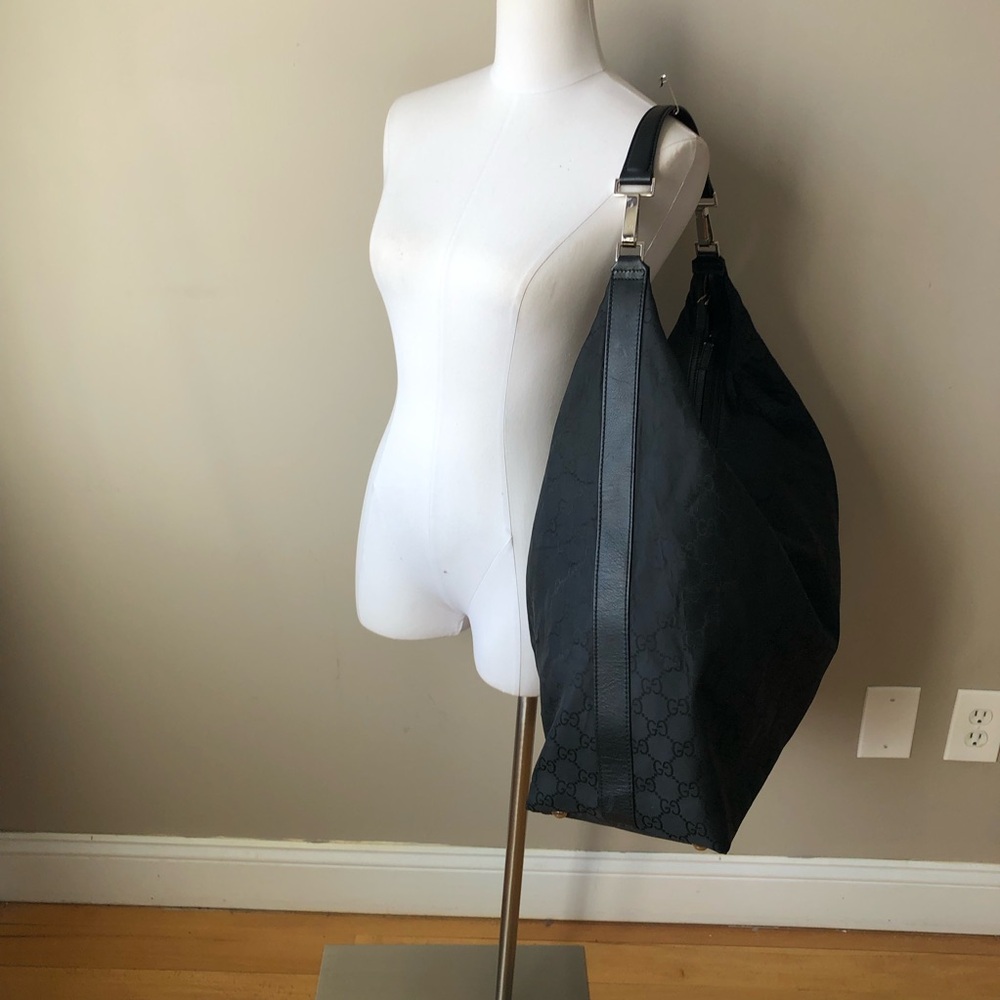 Rare Gucci Black GG Nylon & leather Extra Large Hobo Carry All weekend bag - Picture 2 of 13